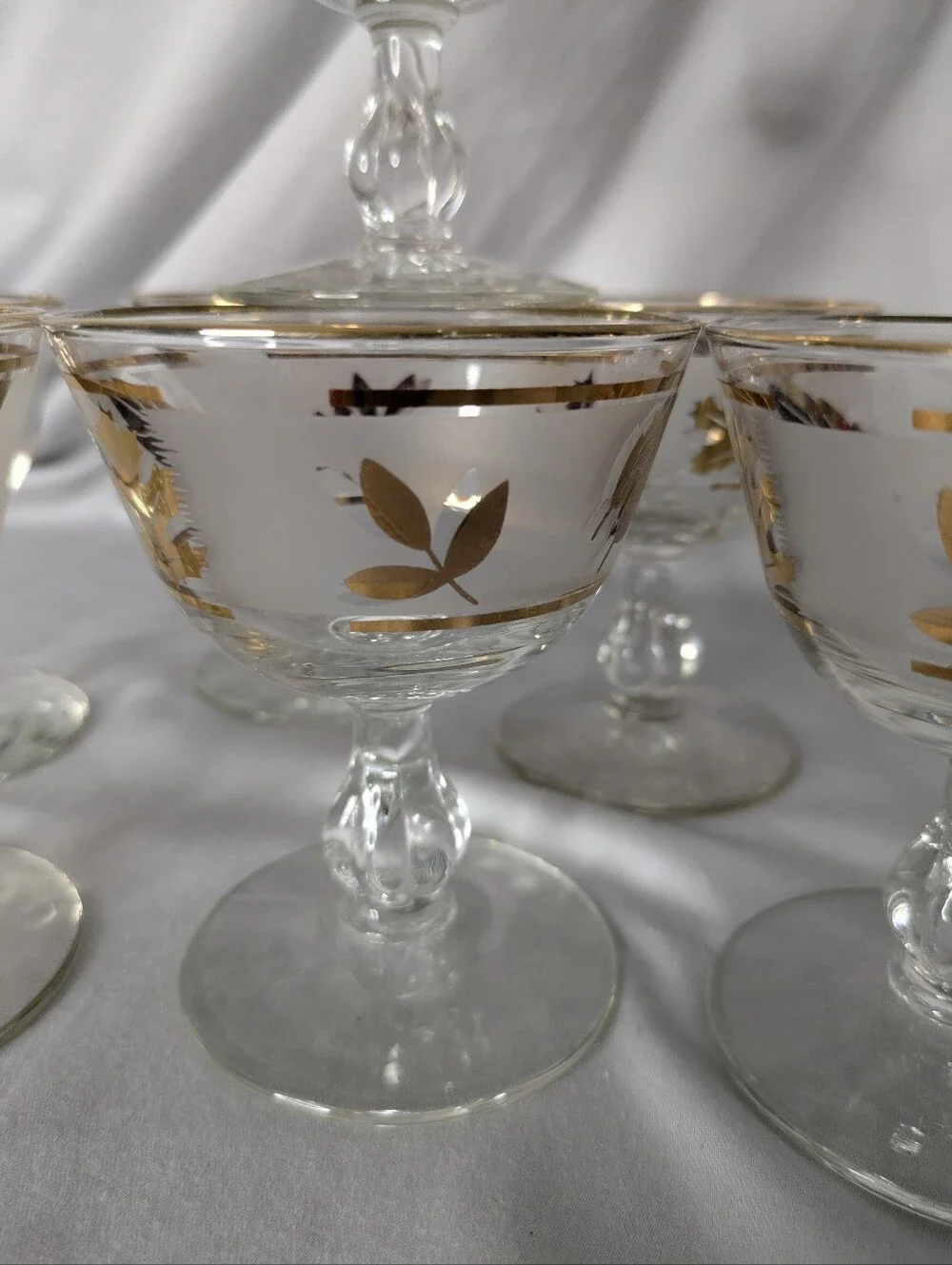 Vtg Libbey Golden Leaf Champagne Coupe Glasses Set Of 7 Mid Century